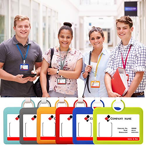 HiCycle2 Badge Holder Silicone Horizontal ID Badge Card Holder with Lanyard Neck Strap Heavy Duty ID Card Business Card Offices Supplies (Dark Blue) - Image 3