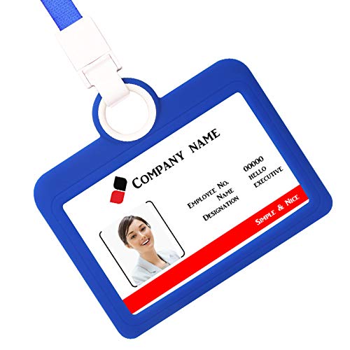 HiCycle2 Badge Holder Silicone Horizontal ID Badge Card Holder with Lanyard Neck Strap Heavy Duty ID Card Business Card Offices Supplies (Dark Blue) - Image 2