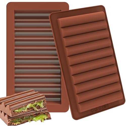 Koluti Deep Chocolate Bar Nonstick Silicone Molds 2 Pack, Large and Thick Dubai Chocolate Mold for Filling Knafeh, Candy DIY Baking Decor Pistachio Bar Rectangle Mould - Image 1