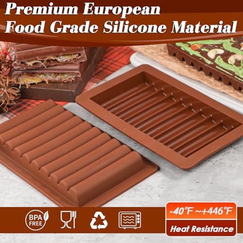 Koluti Deep Chocolate Bar Nonstick Silicone Molds 2 Pack, Large and Thick Dubai Chocolate Mold for Filling Knafeh, Candy DIY Baking Decor Pistachio Bar Rectangle Mould - Image 5