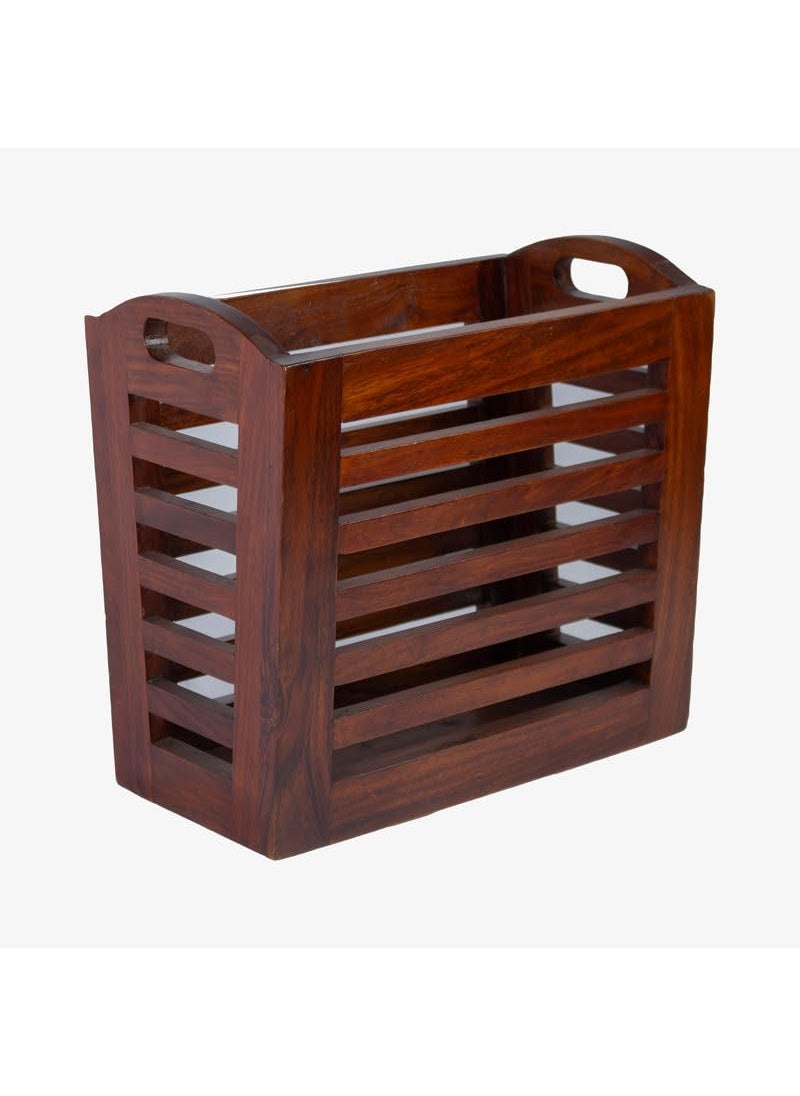 WOODMAZE WOODMAZE Sheesham Wood Magazine Holder for Living Room Study Table Decoration Wooden Newspaper Book Organiser Stand Honey Finish Size 36L20W33H CM  - Image 1