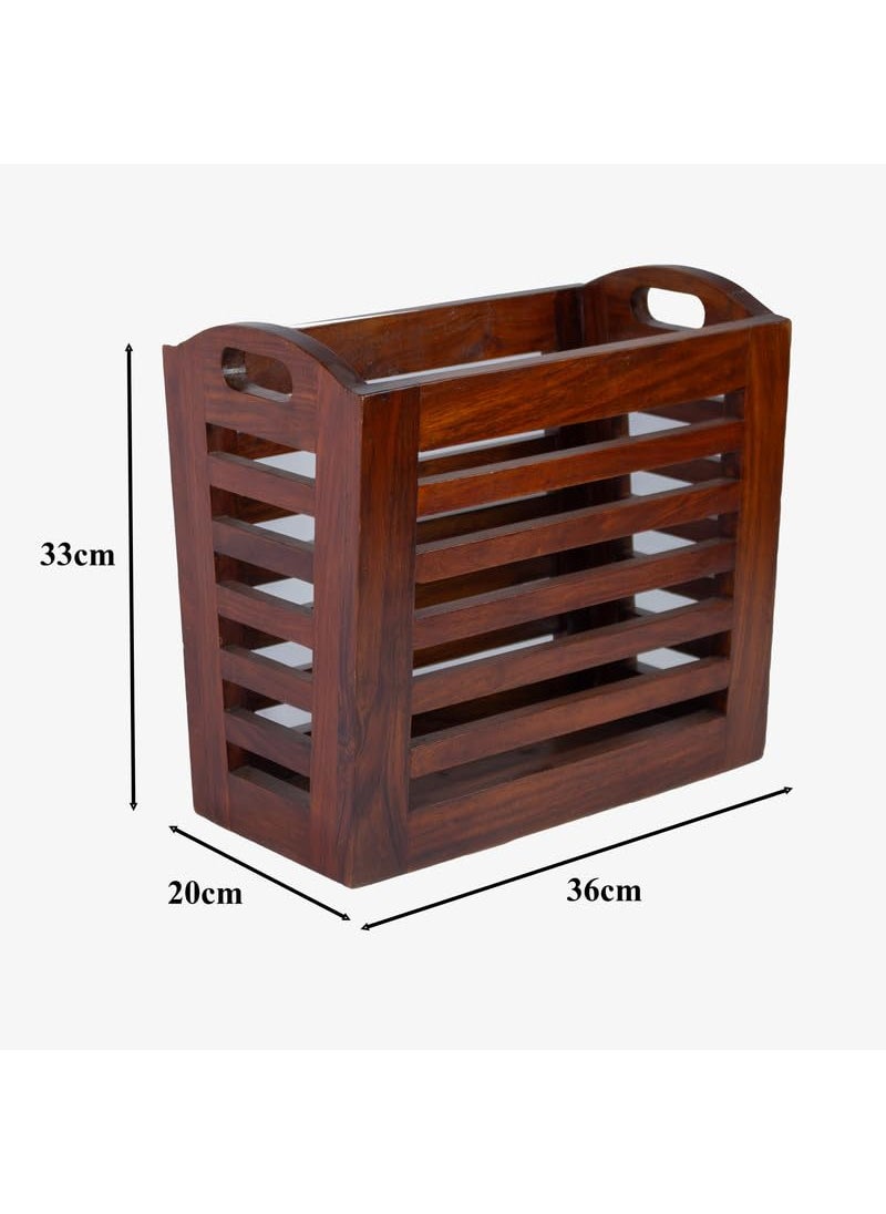WOODMAZE WOODMAZE Sheesham Wood Magazine Holder for Living Room Study Table Decoration Wooden Newspaper Book Organiser Stand Honey Finish Size 36L20W33H CM  - Image 2
