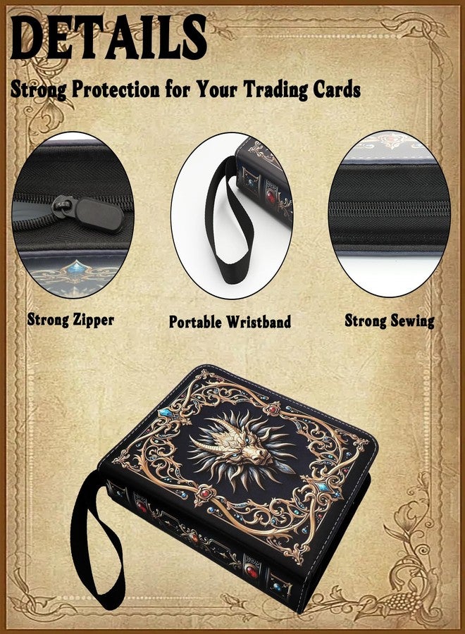 Piefectpie Retro Dragon Card Binder 4-Pocket Card Holder Album 400 Pocket, Dragon Trading Gamecards Holder Zipper Case Collector Album for Game Sports Collector Gift - Image 2