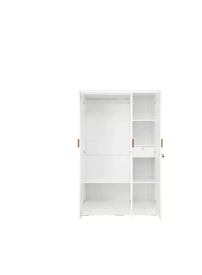 جالاكسي ديزاين خزانة ملابس/خزانة خشبية بثلاثة أبواب ودرج واحد من جالاكسي، باللون الأبيض – 200 × 120 × 50 سم - Image 2