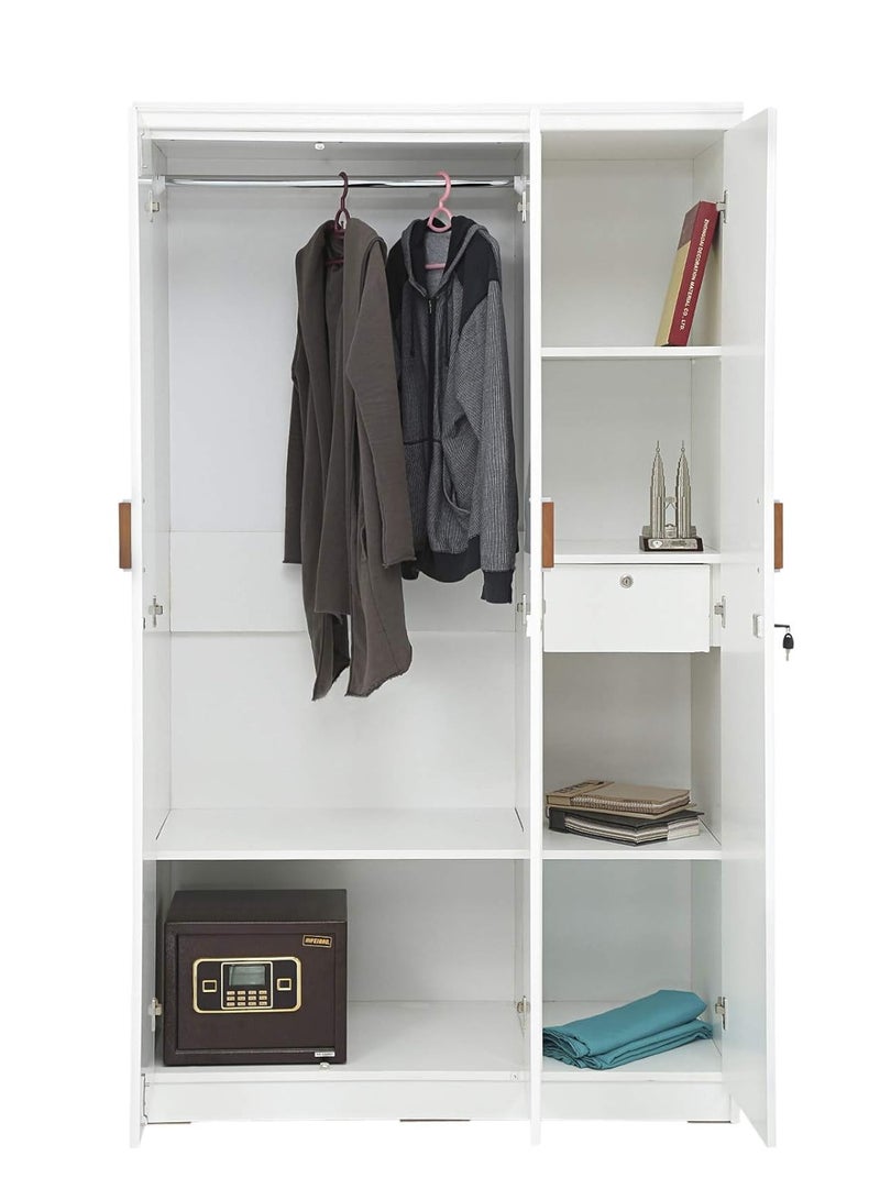 جالاكسي ديزاين خزانة ملابس/خزانة خشبية بثلاثة أبواب ودرج واحد من جالاكسي، باللون الأبيض – 200 × 120 × 50 سم - Image 4