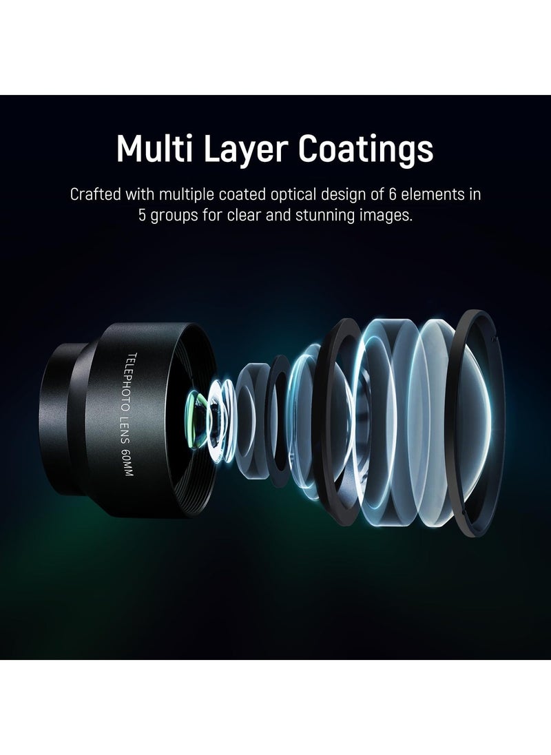 HD 60mm Telephoto Lens Only, for 17mm Thread Backplate, 2X Magnification, Compatible with SmallRig iPhone Samsung Phone Cage, with 17mm Lens Adapter  - Image 5