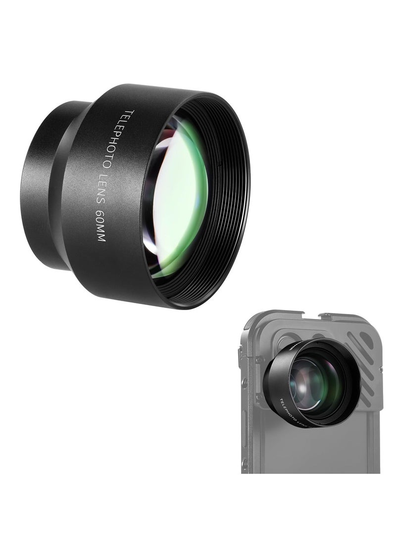 HD 60mm Telephoto Lens Only, for 17mm Thread Backplate, 2X Magnification, Compatible with SmallRig iPhone Samsung Phone Cage, with 17mm Lens Adapter  - Image 1