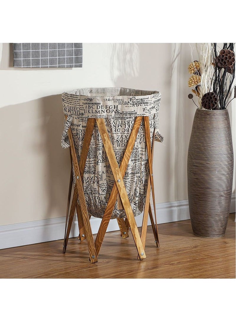 FFD Laundry Basket Bin With Wooden Frame Laundry Hamper For Baby Nursery Dog Toy Blanket Storage Organizer Portable Folding Basket For Clothes Removable Polyester Liner Fabric Bag  - Image 2