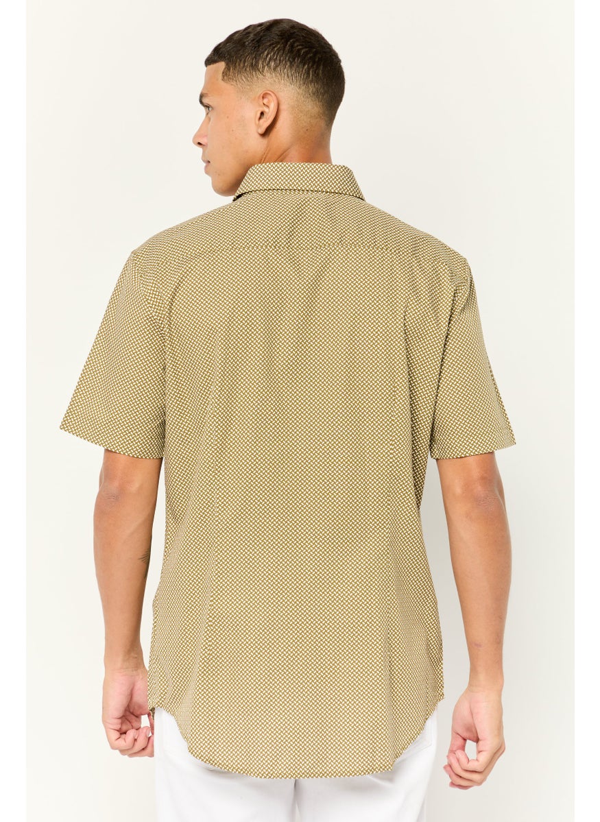 ESPRIT Men Slim Fit Allover Print Short Sleeves Casual Shirt, Multi Colors  - Image 3