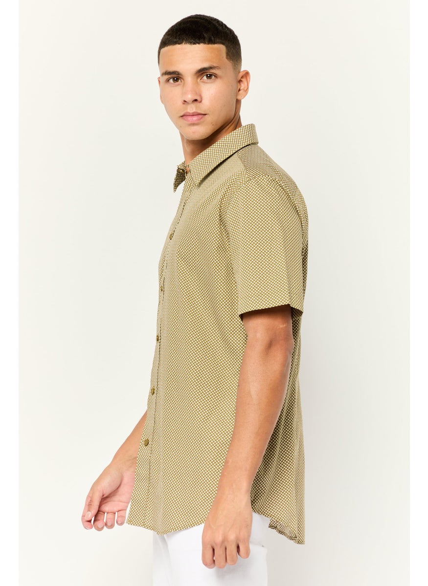 ESPRIT Men Slim Fit Allover Print Short Sleeves Casual Shirt, Multi Colors  - Image 4