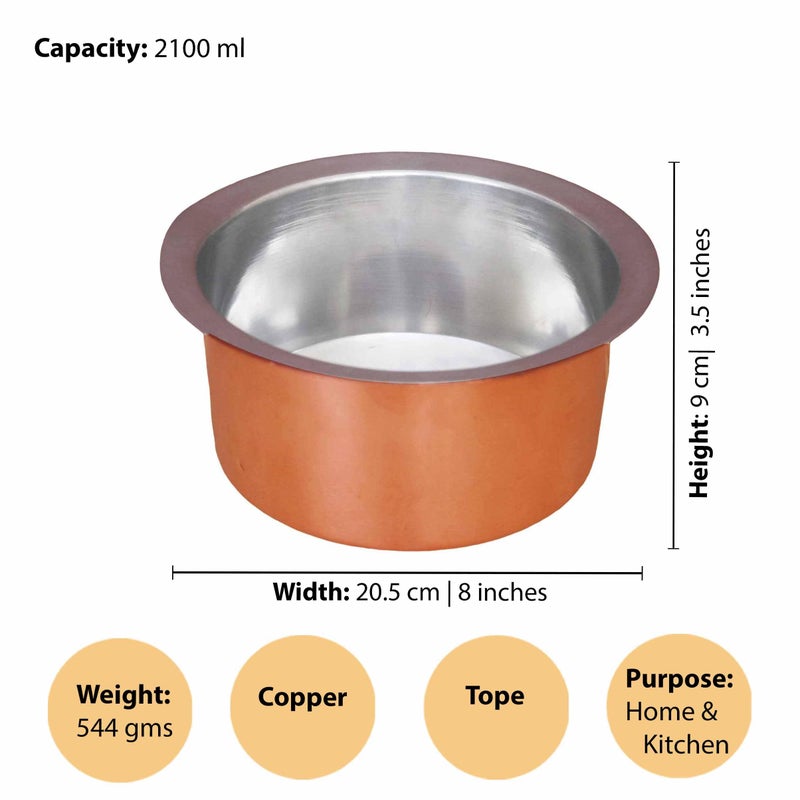 Putrika Utensil Vadi Chatti with TIN coating|Tope|KitchenWare|cookware|Brass Pathiram|Copper Patilas|Tapeli|Peetal|Sarva Satti|Bhagoni (Copper) - Image 4