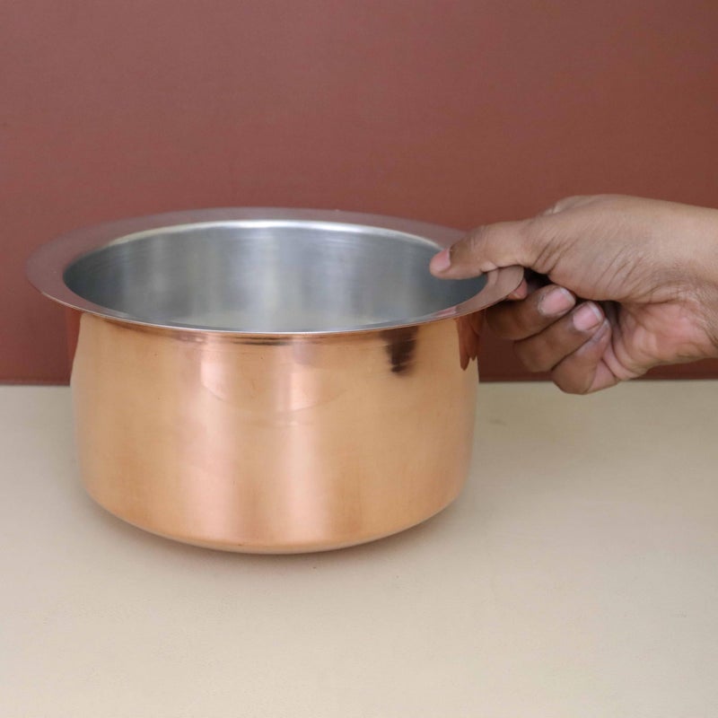 Putrika Utensil Vadi Chatti with TIN coating|Tope|KitchenWare|cookware|Brass Pathiram|Copper Patilas|Tapeli|Peetal|Sarva Satti|Bhagoni (Copper) - Image 3