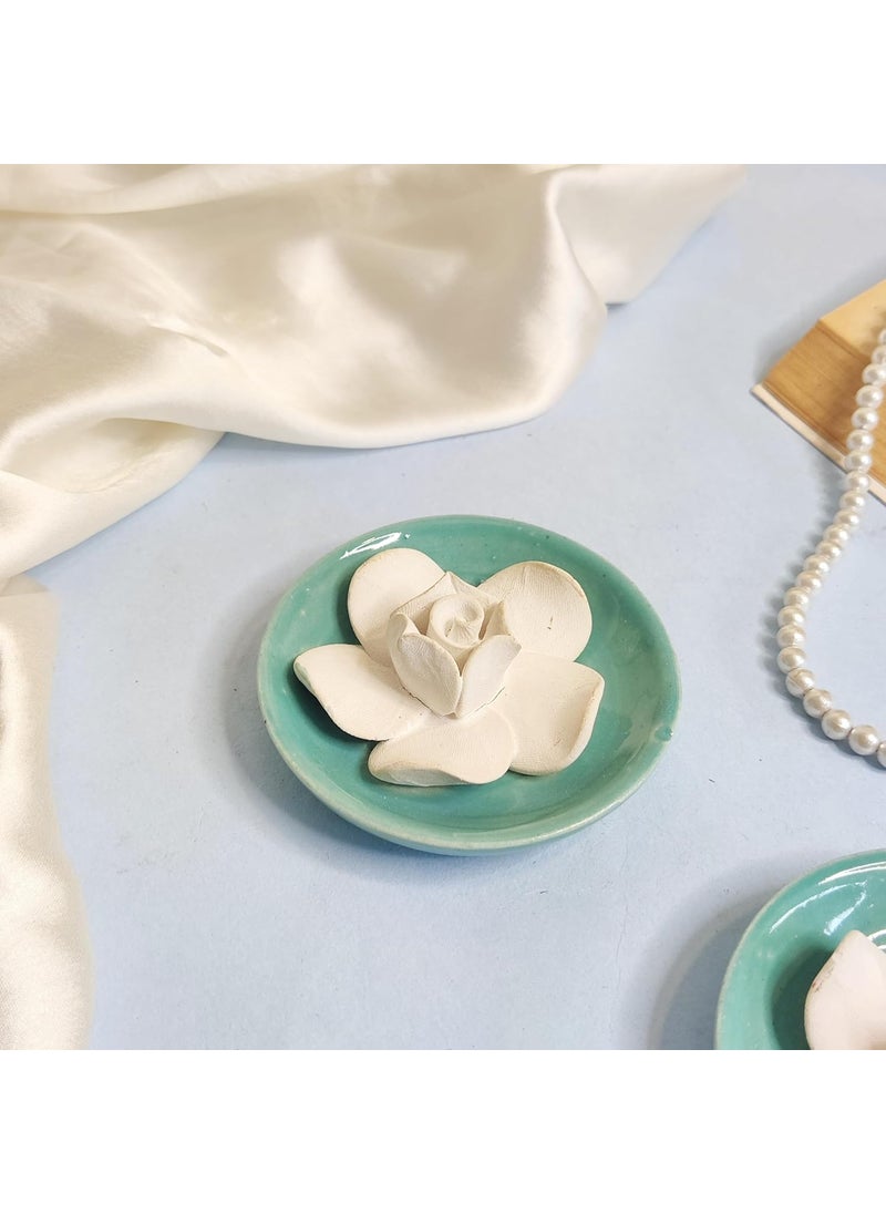 The Bling Stores The Bling Stores No Flame Handmade Ceramic Flower Aromatherapy Diffusers for Home Mandir Office Desk Decoratives Car Room Bathroom Closet Wardrobes Mint Green  - Image 2