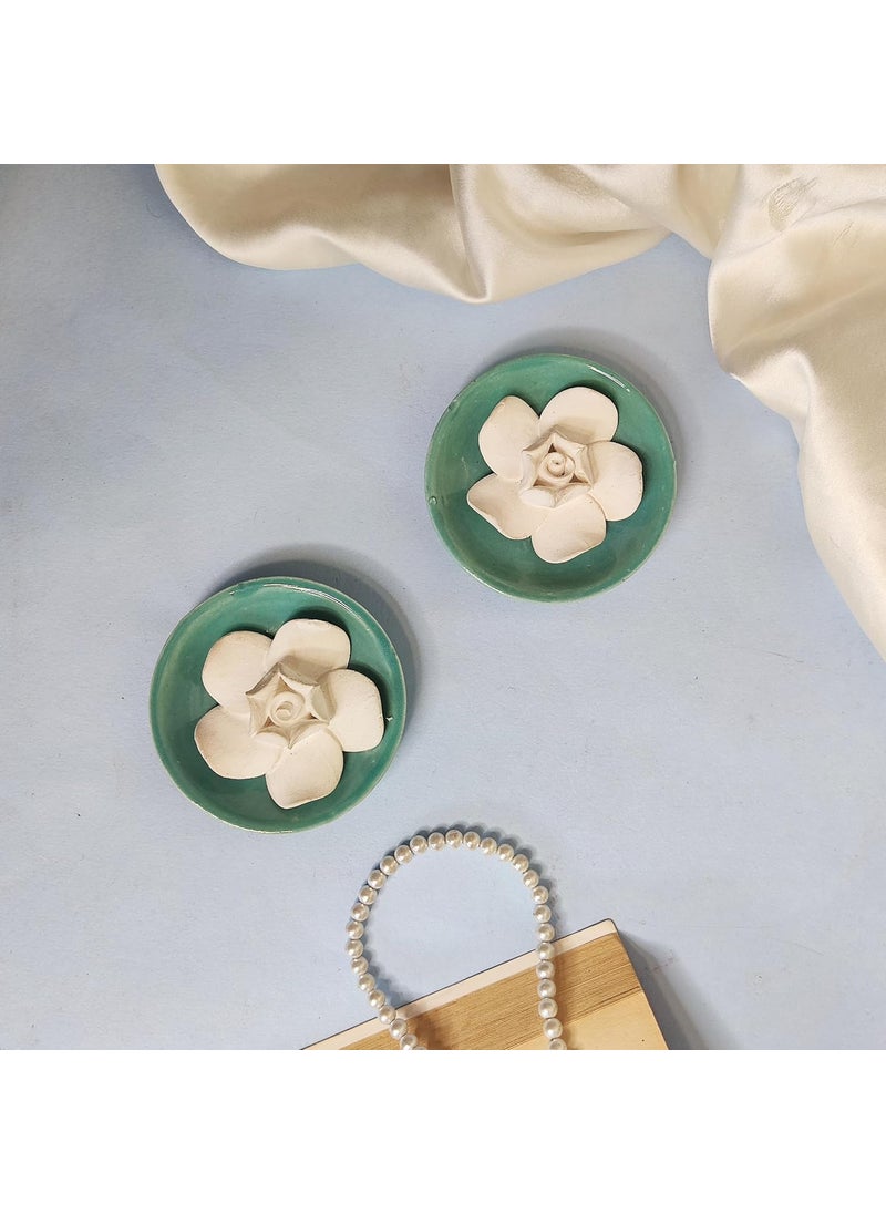 The Bling Stores The Bling Stores No Flame Handmade Ceramic Flower Aromatherapy Diffusers for Home Mandir Office Desk Decoratives Car Room Bathroom Closet Wardrobes Mint Green  - Image 3