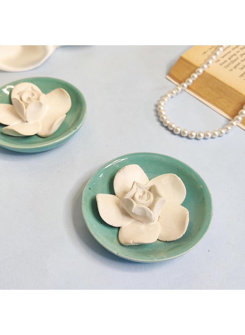 The Bling Stores The Bling Stores No Flame Handmade Ceramic Flower Aromatherapy Diffusers for Home Mandir Office Desk Decoratives Car Room Bathroom Closet Wardrobes Mint Green  - Image 1