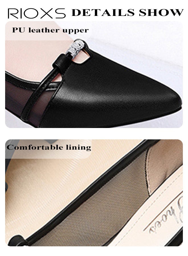 RIOXS Women's Leather Shoes, Pointed Toe Dressy Shoes, 4cm Low Heels Slip-on Shoes, Classic Chunky Heeled Shoes, Fashion Versatile Women Dressy Shoes, Thick-heeled Mary Jane Shoes, Comfy Breathable Pump Shoes for Work/ Wedding/ Casual/ Daily Wear, Black Ladies Pumps - Image 5