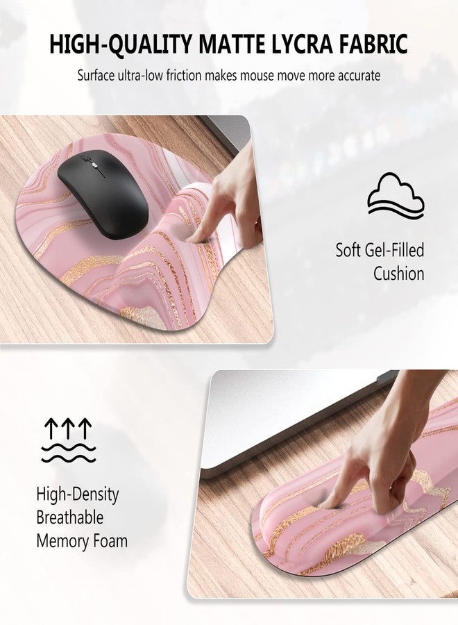 Anyshock Pink Desk Mat Set, Ergonomic Keyboard and Mouse Pad Wrist Rest, Non Slip Rose Gold Wrist Support for Home Office - Image 4