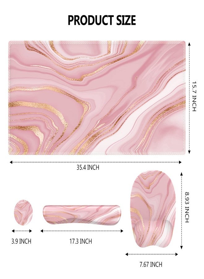 Anyshock Pink Desk Mat Set, Ergonomic Keyboard and Mouse Pad Wrist Rest, Non Slip Rose Gold Wrist Support for Home Office - Image 2