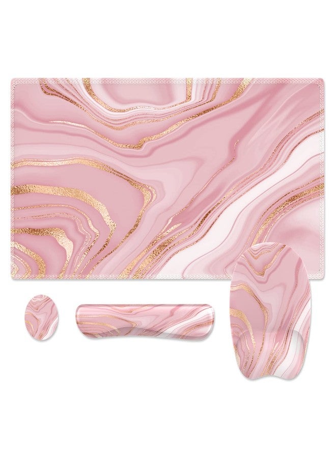 Anyshock Pink Desk Mat Set, Ergonomic Keyboard and Mouse Pad Wrist Rest, Non Slip Rose Gold Wrist Support for Home Office - Image 1