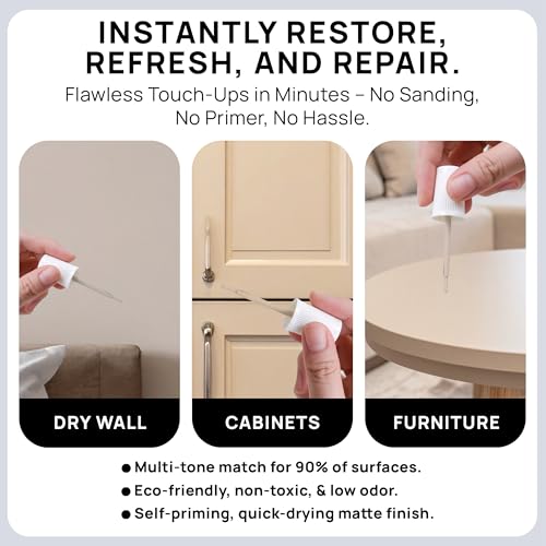 spot سبوت. طلاء تصحيح | تشطيب غير لامع للخزائن والجدران والأبواب والأثاث | مجموعة إصلاح بلون بيج متعدد الظلال | سريع الجفاف، ذاتي التمهيد، منخفض الرائحة، صديق للبيئة | لا حاجة للتSand أو التمهيد | 3 عبوات - Image 2