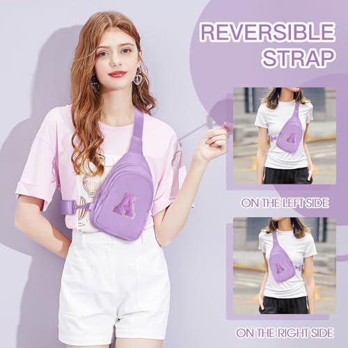 Viverte Small Initial Sling Bag Crossbody Bag Fanny Pack for Girls Women Personalized Monogrammed Birthday Gifts for 8 9 10 11 12 Year Old Girl Trendy Preppy Cool Stuff (Lavender-A) - Image 4