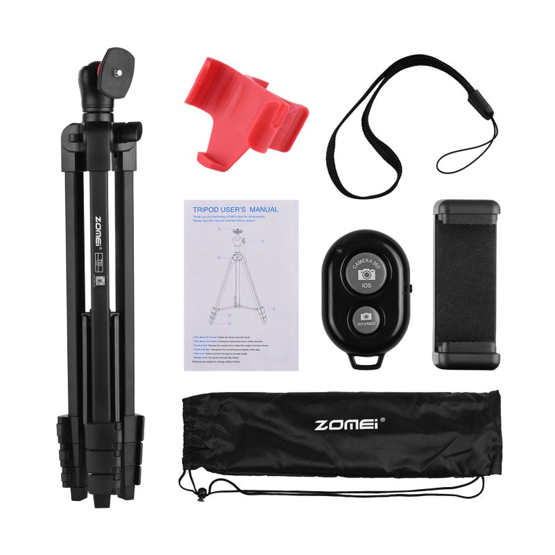ZOMEI T50 Portable Tripod Aluminum Alloy Selfie Travel Phone Tripod Max. Height 134cm/52.8in Max. Load Capacity 3kg with Ball Head Carrying Bag Shutter Phone Clamp Shutter Clip for Landscape Product Portrait Photography Live Streaming - Image 4