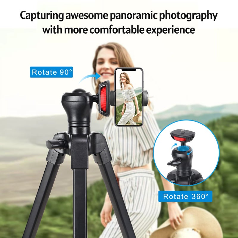 ZOMEI T50 Portable Tripod Aluminum Alloy Selfie Travel Phone Tripod Max. Height 134cm/52.8in Max. Load Capacity 3kg with Ball Head Carrying Bag Shutter Phone Clamp Shutter Clip for Landscape Product Portrait Photography Live Streaming - Image 3
