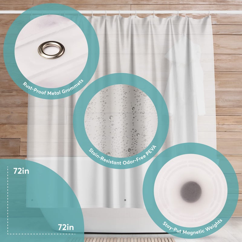 BIG FOOT BigFoot Shower Curtain Liner – 72 x 72 PEVA Premium Shower Curtain with Rustproof Metal Grommet and 3 Magnetic Weights – Odor Free and Compatible with Standard Showers, Clear - Image 3