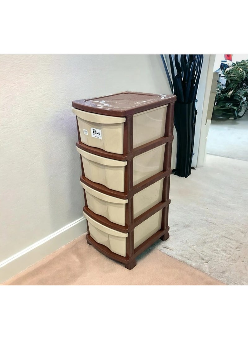 Plastic Storage Unit with 4 Wide Drawers and Brown Frame – Ideal for Organizing Clothes, Kids’ Toys, and Personal Items - Image 3