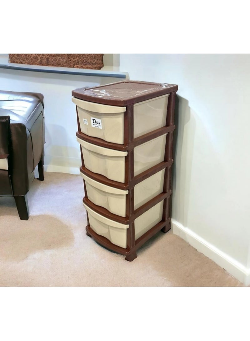 Plastic Storage Unit with 4 Wide Drawers and Brown Frame – Ideal for Organizing Clothes, Kids’ Toys, and Personal Items - Image 2