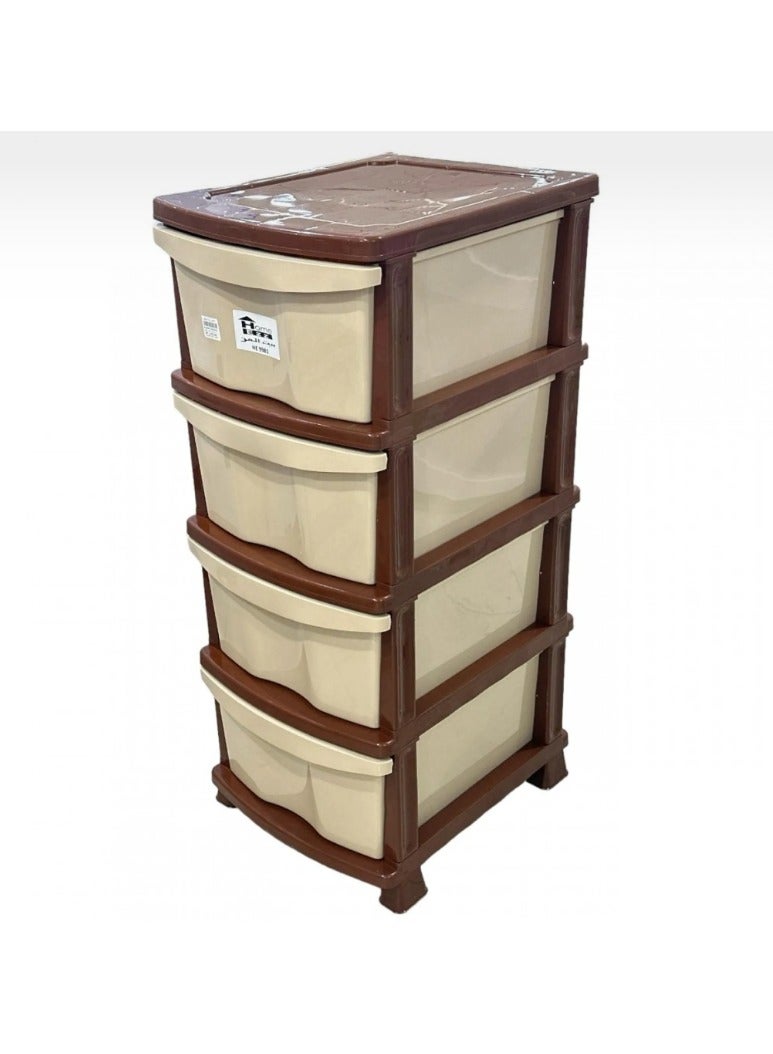 Plastic Storage Unit with 4 Wide Drawers and Brown Frame – Ideal for Organizing Clothes, Kids’ Toys, and Personal Items - Image 1