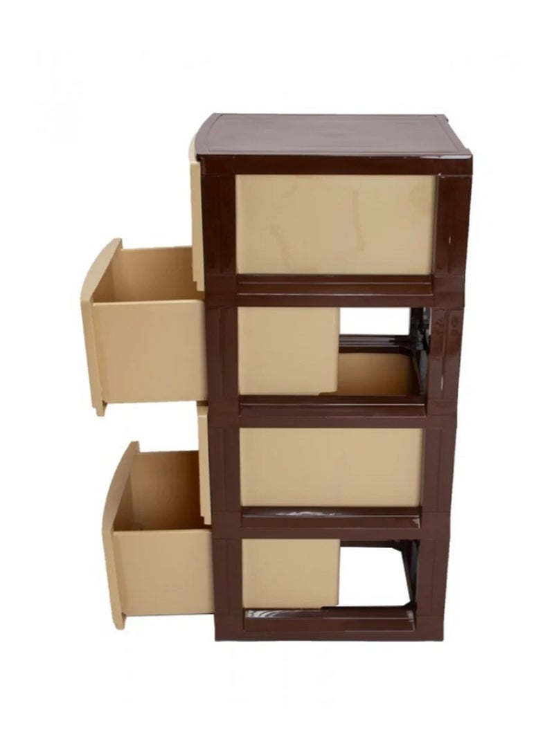 Plastic Storage Unit with 4 Wide Drawers and Brown Frame – Ideal for Organizing Clothes, Kids’ Toys, and Personal Items - Image 4