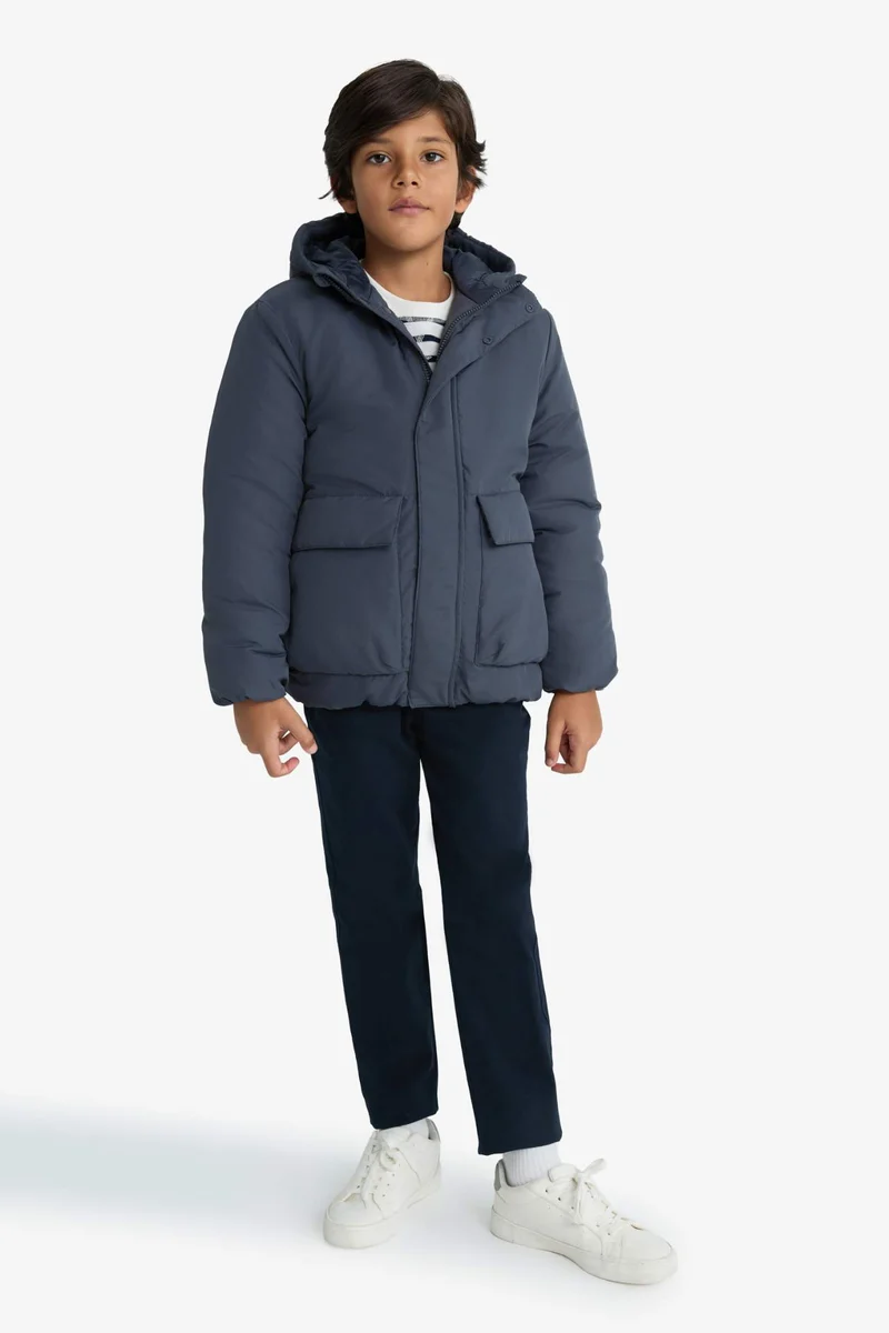 Defacto Boy Hooded with Zipper Water Repellent Puffer Jacket
