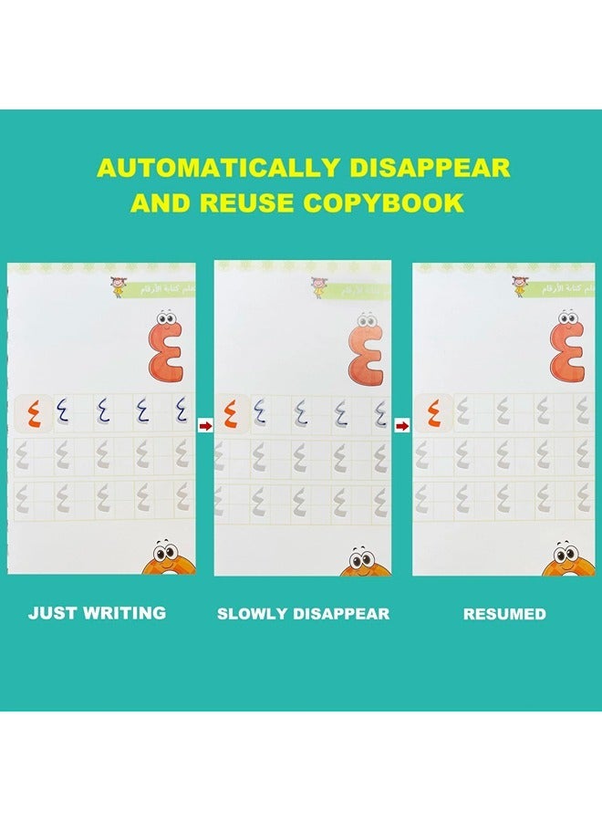 شيبشيب 4 قطع من كراسات الكتابة العربية القابلة لإعادة الاستخدام، كراسات تدريب الكتابة للأطفال في مرحلة ما قبل المدرسة من عمر 3-8 سنوات، خط عربي، مقاس 19x13.5 سم (4 كراسات مع أقلام) - Image 2