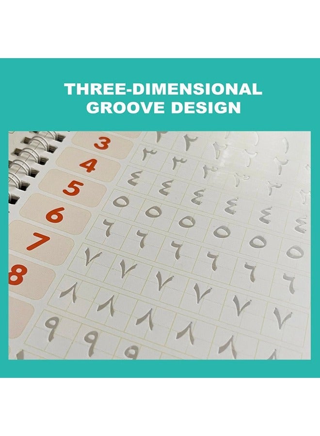 شيبشيب 4 قطع من كراسات الكتابة العربية القابلة لإعادة الاستخدام، كراسات تدريب الكتابة للأطفال في مرحلة ما قبل المدرسة من عمر 3-8 سنوات، خط عربي، مقاس 19x13.5 سم (4 كراسات مع أقلام) - Image 3