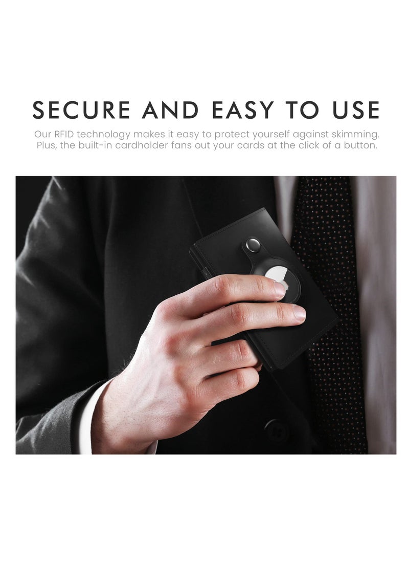 KASTWAVE - AirTag Wallet, Minimalist Pocket-Sized Genuine Leather Credit Card Holder with RFID Technology, Slim Money Clip and Smart Wallet for Men, Accessory & Case for Apple Air Tag (Black) - Image 1
