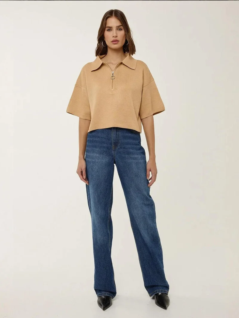 HICCUP Knitted Zipper Collar Top