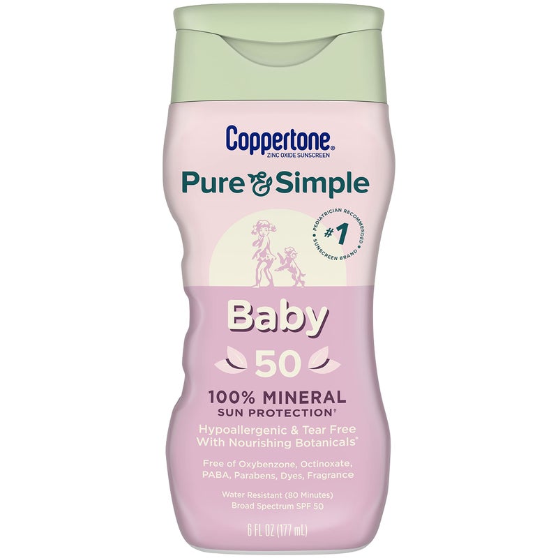 Coppertone Pure And Simple Baby Sunscreen Lotion Spf 50  Broad Spectrum Sunscreen For Baby  6 Fl Oz Bottle - Image 1