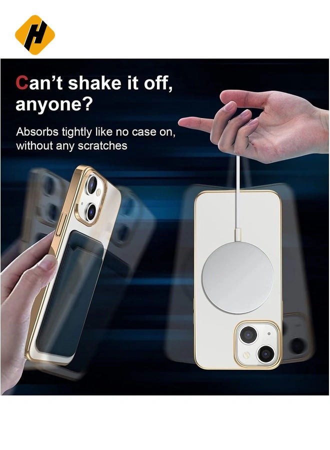 HuHa Built-in Magnet Clear Case for iPhone 14, Compatible with Mag-safe Accessories, Slim Thin PC Durable Case Support Wireless Char-ging (iPhone 14, Gold)  - Image 2