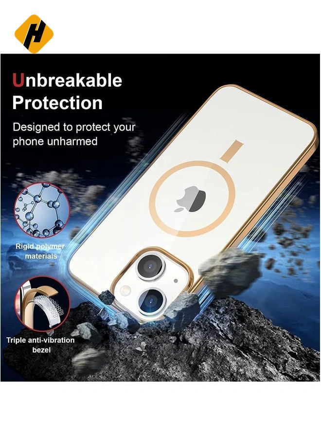 HuHa Built-in Magnet Clear Case for iPhone 14, Compatible with Mag-safe Accessories, Slim Thin PC Durable Case Support Wireless Char-ging (iPhone 14, Gold)  - Image 3