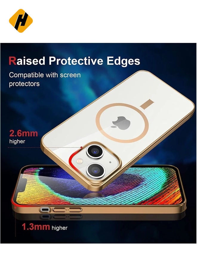 HuHa Built-in Magnet Clear Case for iPhone 14, Compatible with Mag-safe Accessories, Slim Thin PC Durable Case Support Wireless Char-ging (iPhone 14, Gold)  - Image 4
