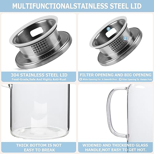 Yirilan Glass Pitcher, 2 Liter(68oz) Water Pitcher with Lid and Spout, Large Pitchers for Drinks, Water Carafe Jug, Beverage Pitchers - Image 5