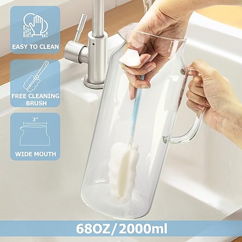 Yirilan Glass Pitcher, 2 Liter(68oz) Water Pitcher with Lid and Spout, Large Pitchers for Drinks, Water Carafe Jug, Beverage Pitchers - Image 4