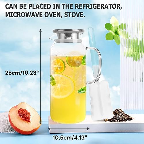 Yirilan Glass Pitcher, 2 Liter(68oz) Water Pitcher with Lid and Spout, Large Pitchers for Drinks, Water Carafe Jug, Beverage Pitchers - Image 2
