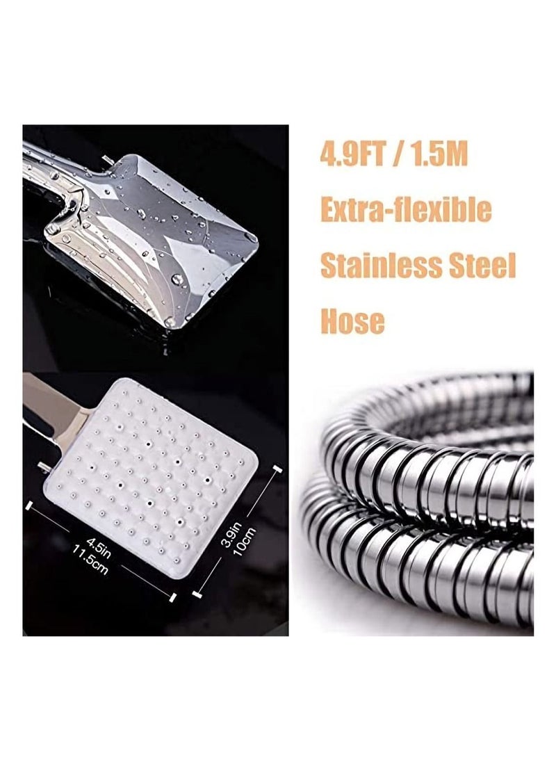 SYOSI - Shower Head with Hose High Pressure Shower Heads with Hose Set 1.5m Universal Set with 6 Settings Spray Mode and 59In Hose Adjustable Ball Joint Bracket Chrome - Image 1