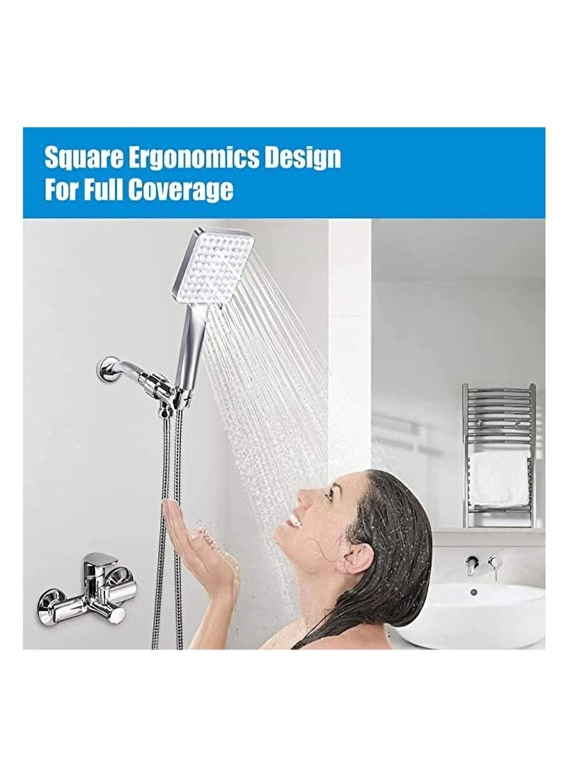 SYOSI - Shower Head with Hose High Pressure Shower Heads with Hose Set 1.5m Universal Set with 6 Settings Spray Mode and 59In Hose Adjustable Ball Joint Bracket Chrome - Image 1
