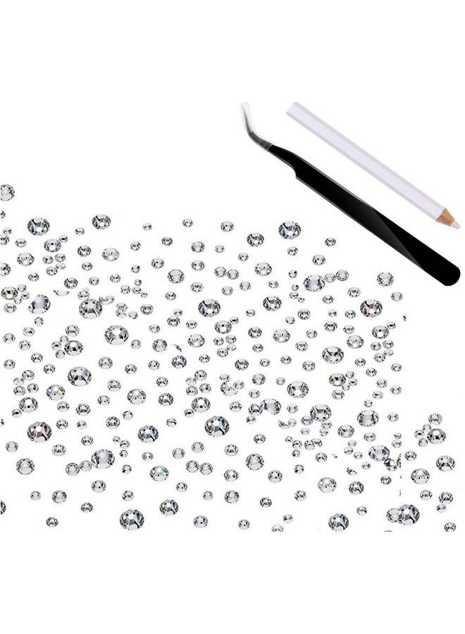 DIY Crafts 10 Pcs, Random Sizes White, Flat Back Gems Round Crystal Rhinestones (1.5-6 Mm) Silver Pick Up Tweezer And Rhinestones Picking Pen For Crafts Nail Face Art Cl (10 Pcs, Random Sizes White) - Image 1