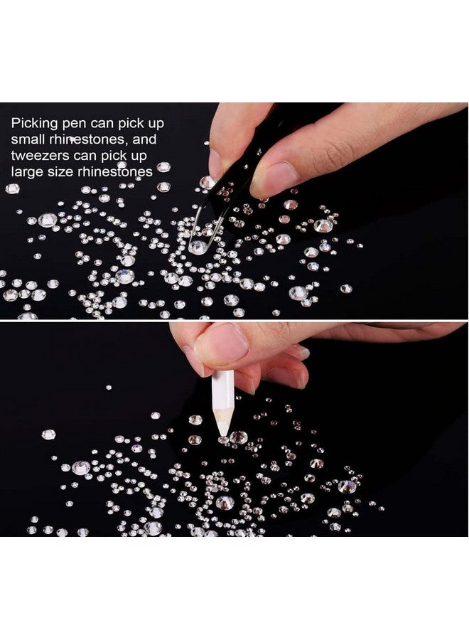DIY Crafts 10 Pcs, Random Sizes White, Flat Back Gems Round Crystal Rhinestones (1.5-6 Mm) Silver Pick Up Tweezer And Rhinestones Picking Pen For Crafts Nail Face Art Cl (10 Pcs, Random Sizes White) - Image 3