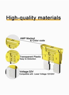 Y&D Car Fuses, Standard Fuses-20 AMP Automotive Fuses(ATO/APR/ATS), 32V (12/24V) Blade Fuse for RV/Truck/SUV, Mini Low Profile Assorted Auto Truck, 20pcs 20A  - Image 3