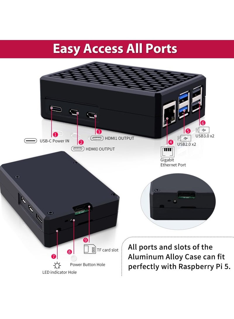 حافظة درع Raspberry Pi 5 مع تبريد سلبي، حافظة معدنية من الألمنيوم مع مبرد حراري لاصق لتبريد Raspberry Pi 5 4GB/8GB - Image 2